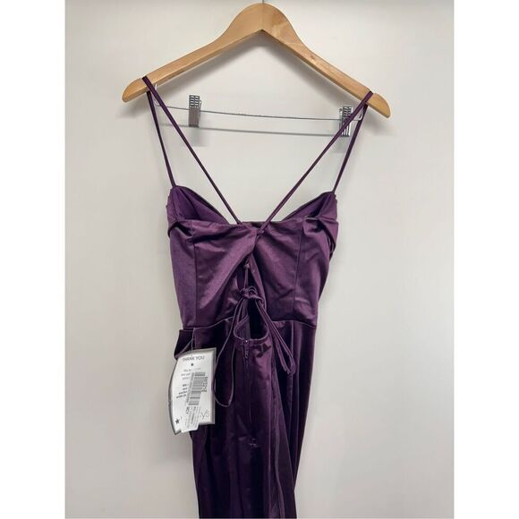 Speechless Pleated Side Slit Satin Gown Size Large Purple Lace‎ Up Maxi - Picture 6 of 12